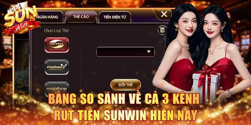 Bảng so sánh về cả 3 kênh rút tiền Sunwin hiện nay